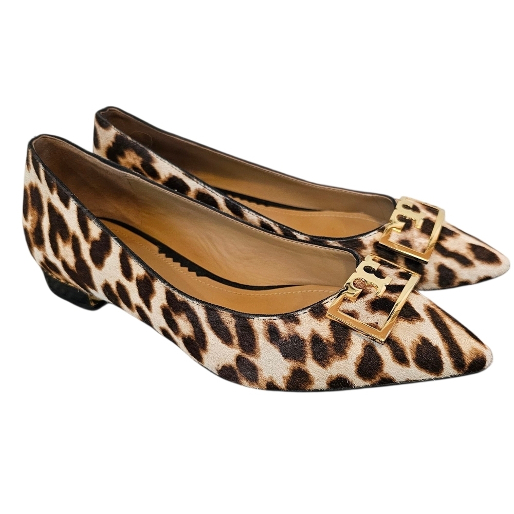 Tory Burch Haircalf Leather Pointed Cheetah Print Gigi Pointed Toe Flats